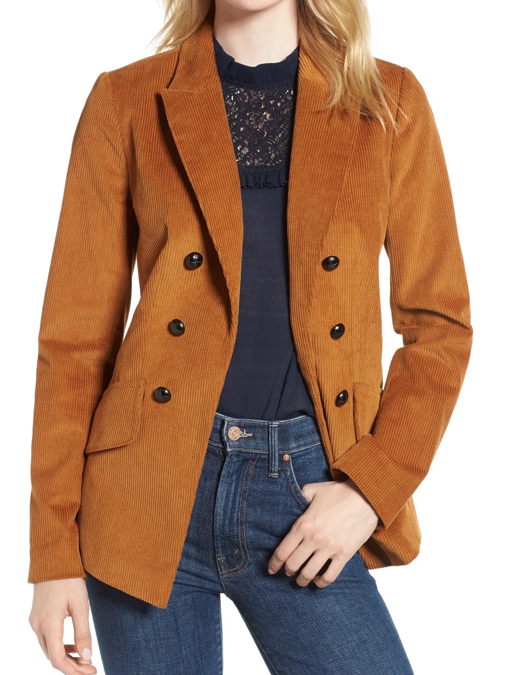 🧥 Chelsea28 Brown Corduroy Double Breasted Blazer Jacket Medium